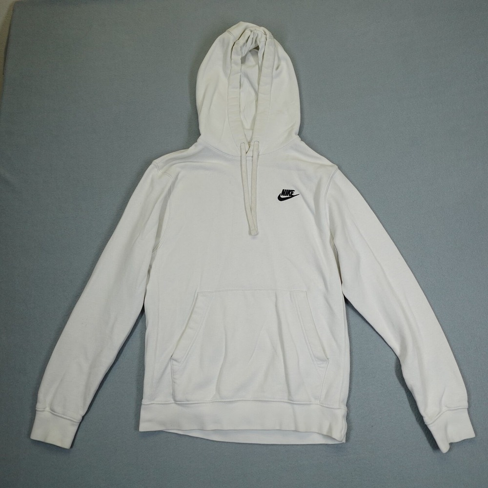 Nike Hoodie Mens S White Pullover Fleece Sportswear Logo Gym 301387-010416